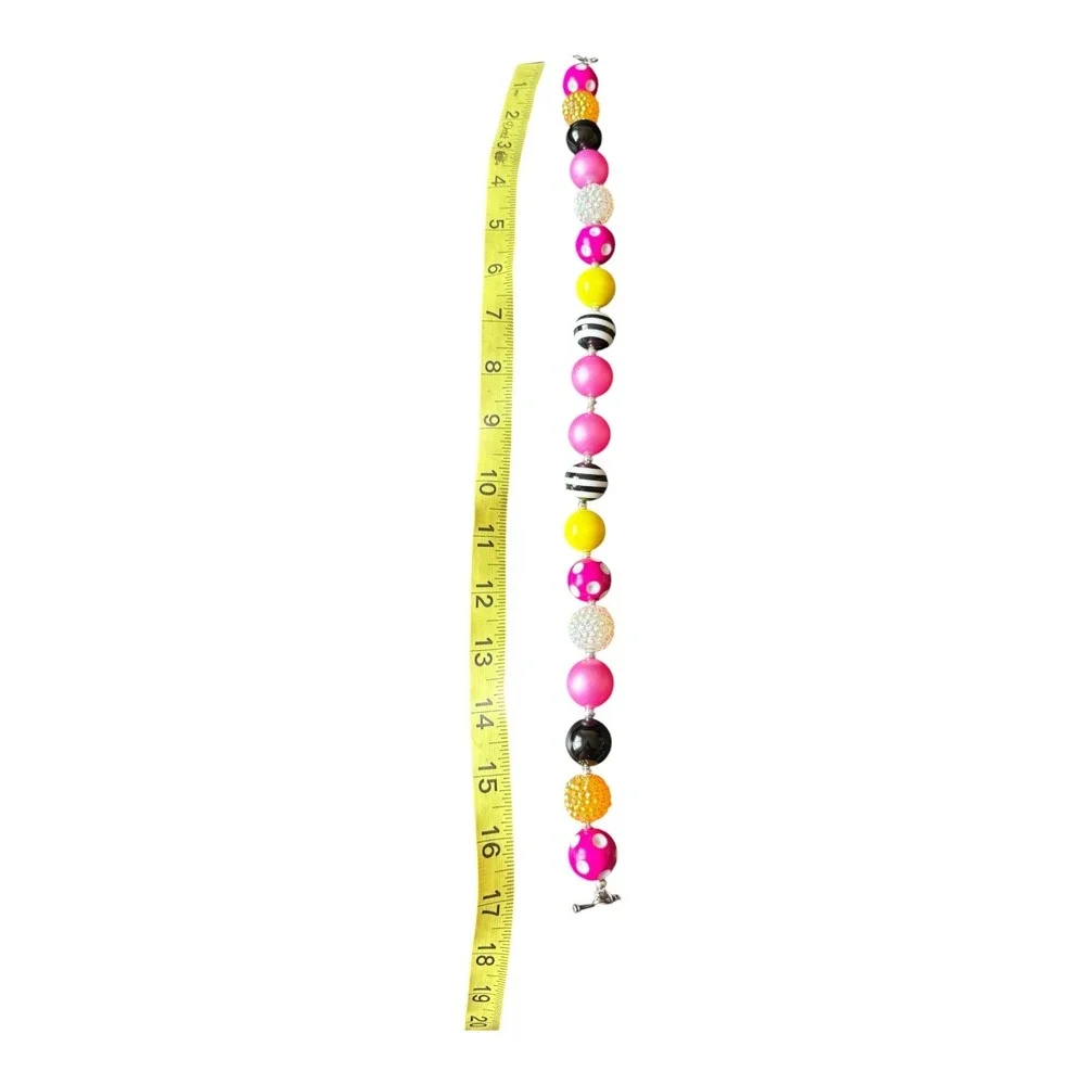 Girls Bubblegum Bead Necklace Pink Yellow Black Polka Dot Striped Boutique 17
